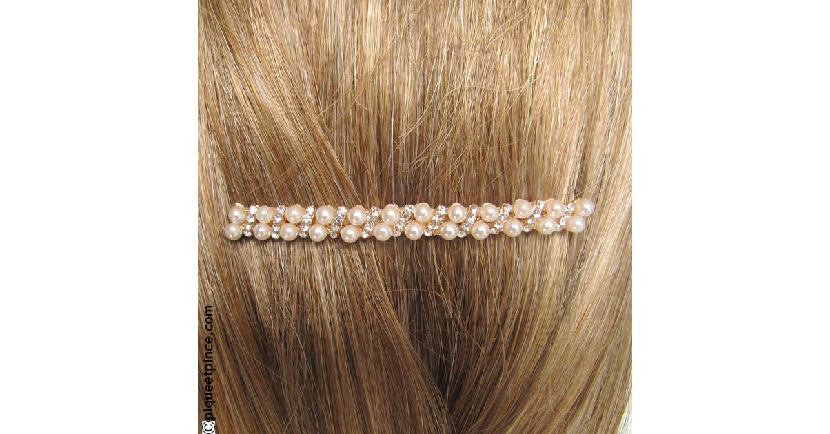 Pic à Chignon Métal Chromé Avec Strass Et Perle - Neuf Avec étiquettes, Accessoire Cheveux Femme